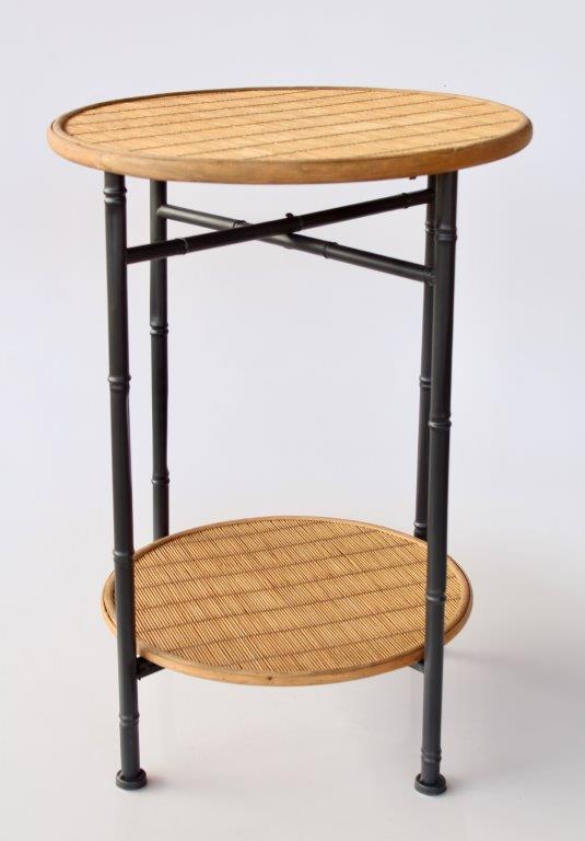 Round 2 Tier Metal & Rattan Table